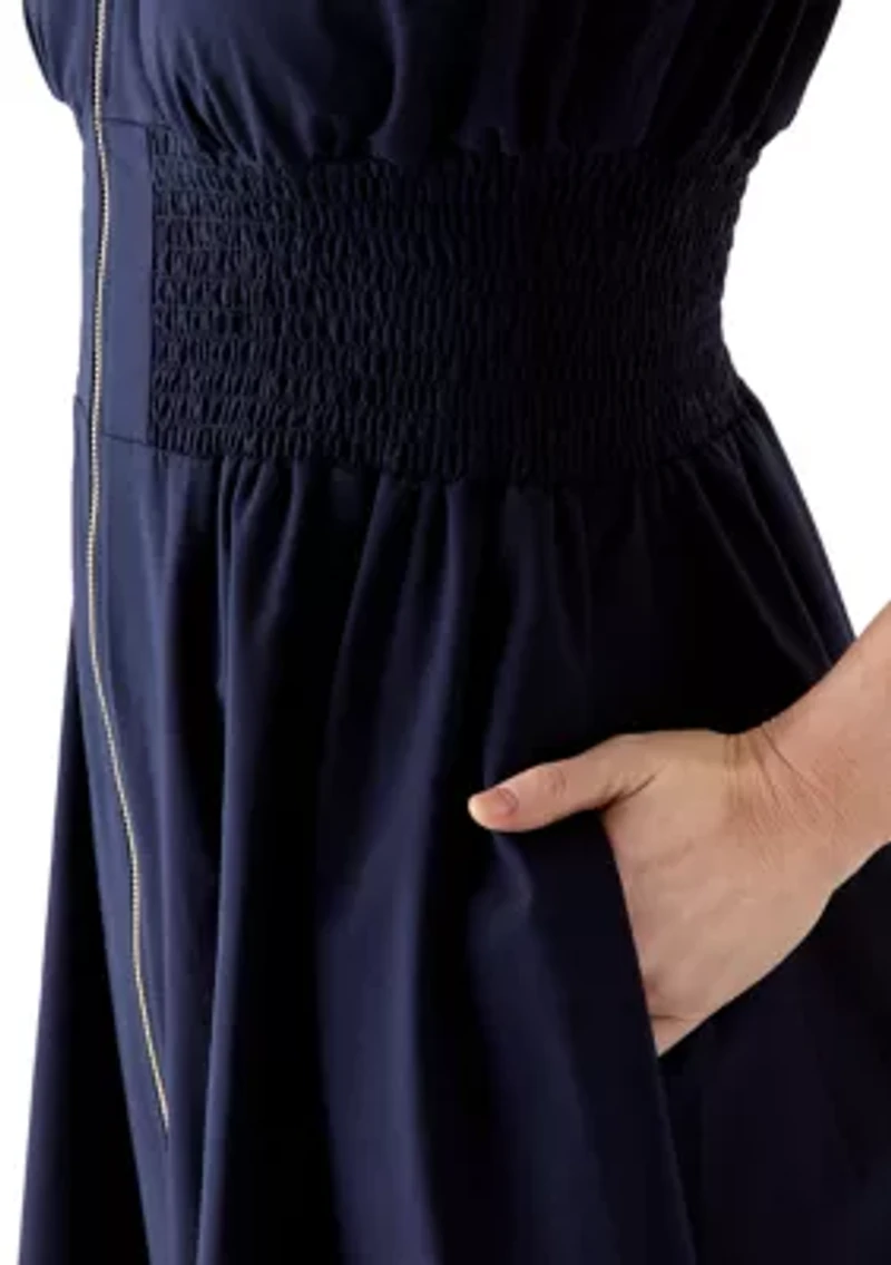 Women's Sleeveless Zipper Front Midi Dress