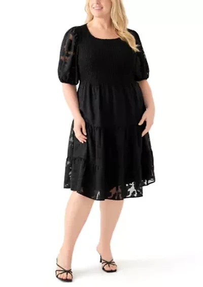 Plus Short Sleeve Scoop Neck Jacquard Dress