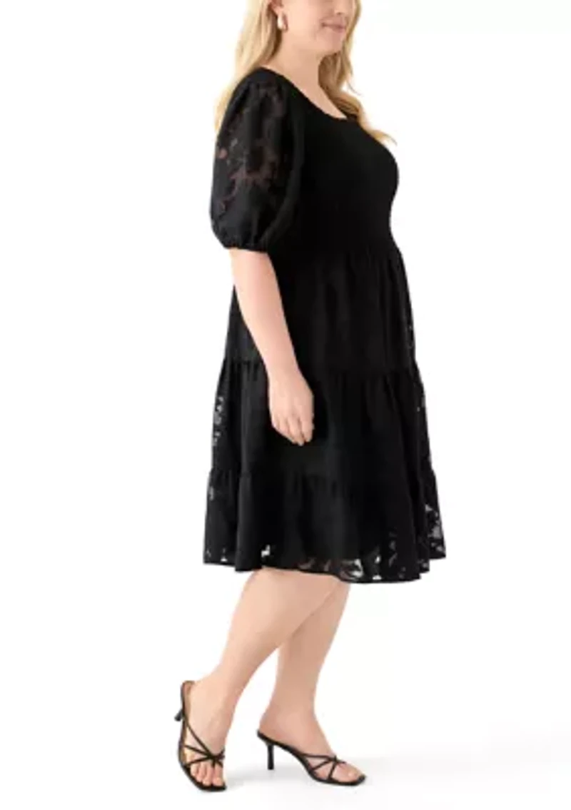 Plus Short Sleeve Scoop Neck Jacquard Dress