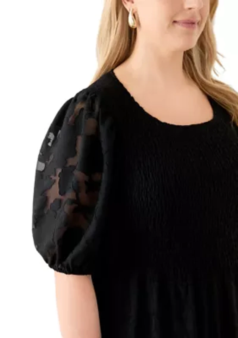 Plus Short Sleeve Scoop Neck Jacquard Dress