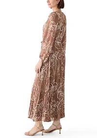 Women's Long Sleeve V-Neck Floral Print Chiffon Midi Dress