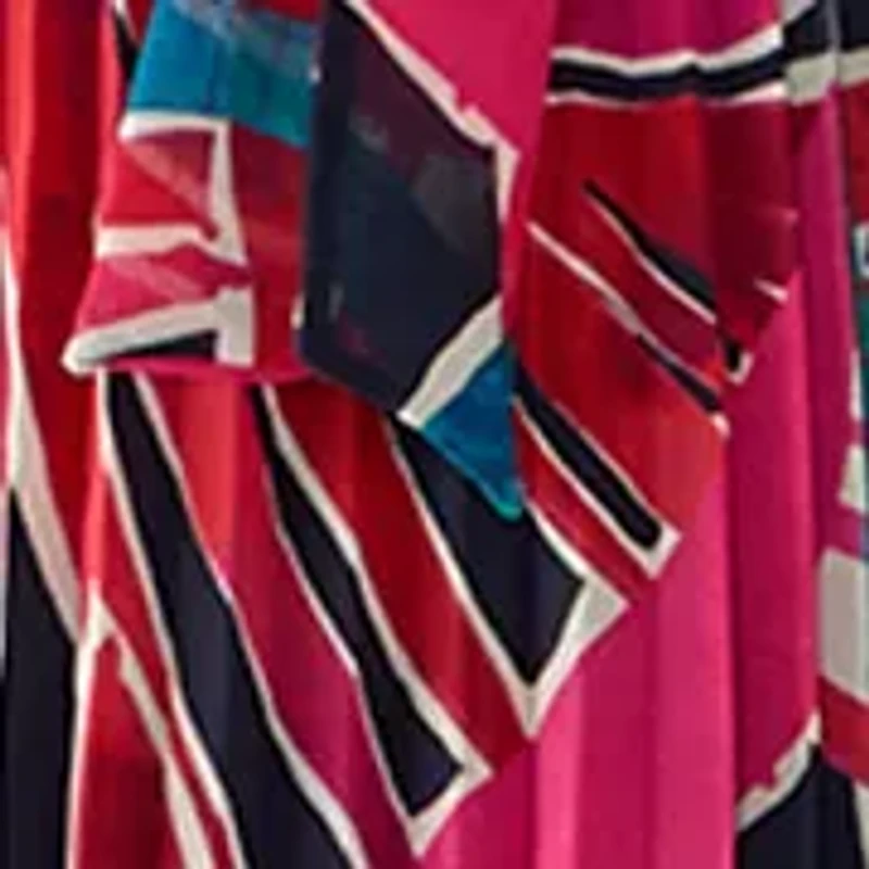 Women's V-Neck Floral Cinched Waist Midi Dress