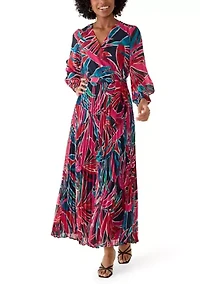 Women's V-Neck Floral Cinched Waist Midi Dress