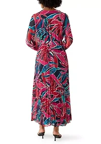 Women's V-Neck Floral Cinched Waist Midi Dress