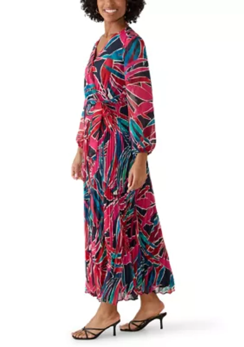 Women's V-Neck Floral Cinched Waist Midi Dress