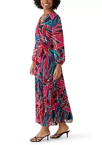 Women's V-Neck Floral Cinched Waist Midi Dress