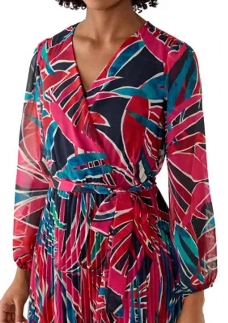 Women's V-Neck Floral Cinched Waist Midi Dress