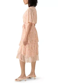Women's Short Sleeve Ruffle Chiffon A-Line Dress