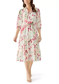 Women's Short Sleeve Floral Midi Shirt Dress