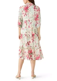 Women's Short Sleeve Floral Midi Shirt Dress
