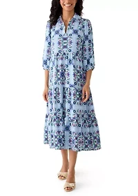 Women's Short Sleeve Floral Midi Shirtdress