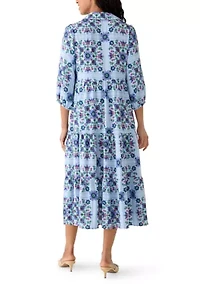 Women's Short Sleeve Floral Midi Shirtdress