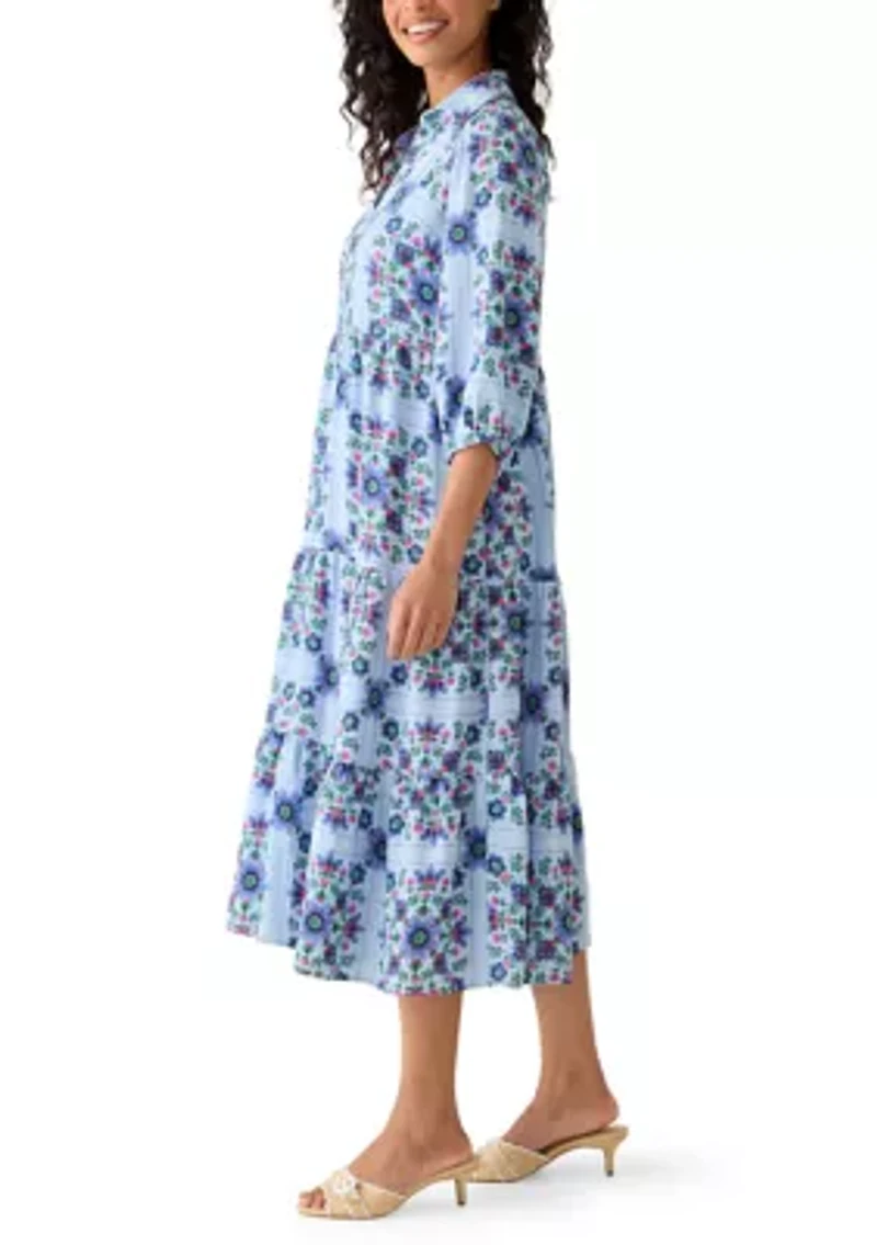 Women's Short Sleeve Floral Midi Shirtdress