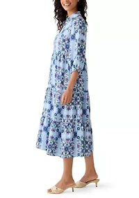 Women's Short Sleeve Floral Midi Shirtdress