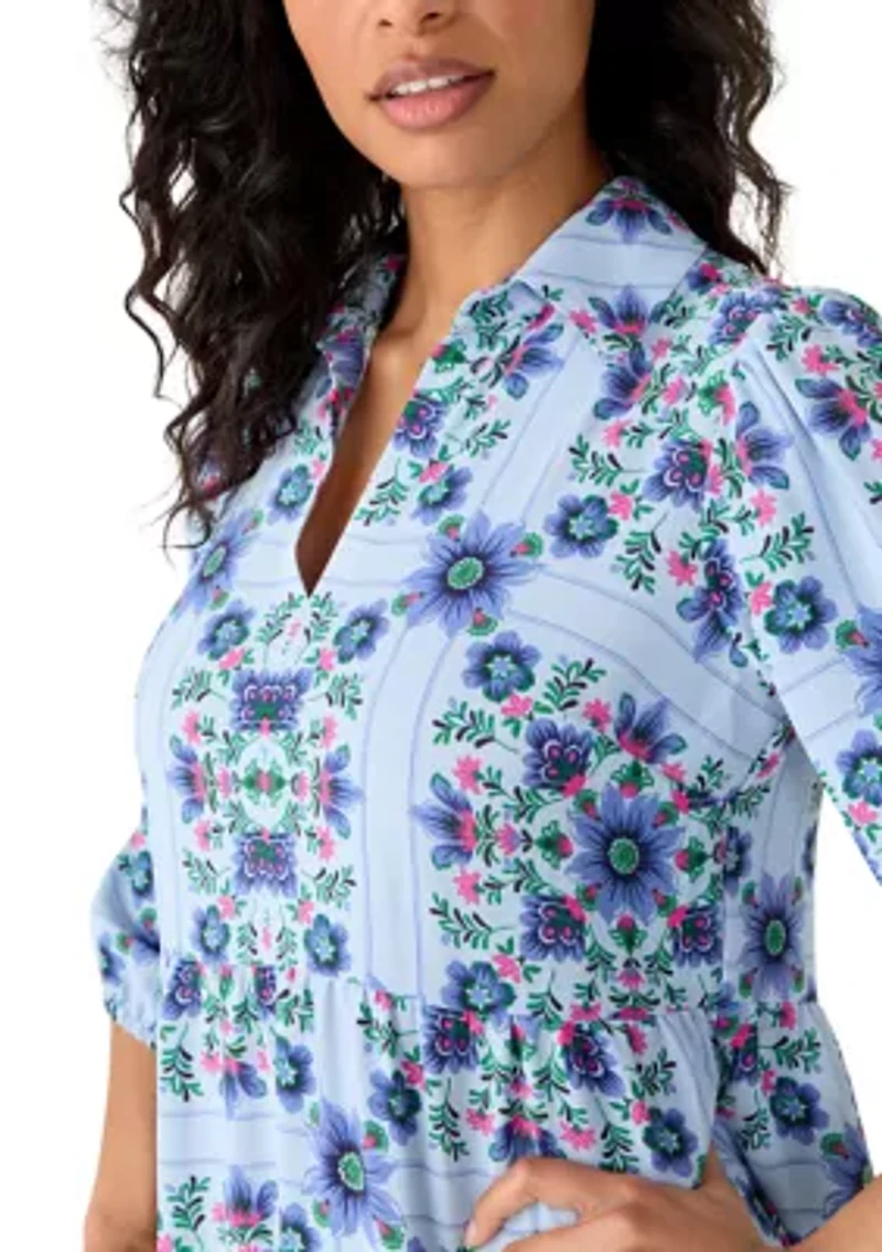 Women's Short Sleeve Floral Midi Shirtdress