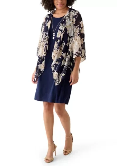 Women's Solid Dress with Kimono Jacket Set