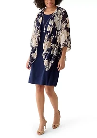 Women's Solid Dress with Kimono Jacket Set