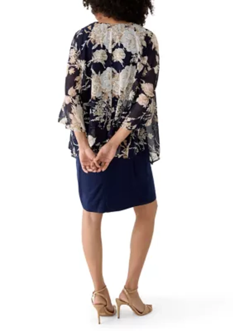 Women's Solid Dress with Kimono Jacket Set