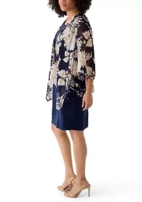 Women's Solid Dress with Kimono Jacket Set