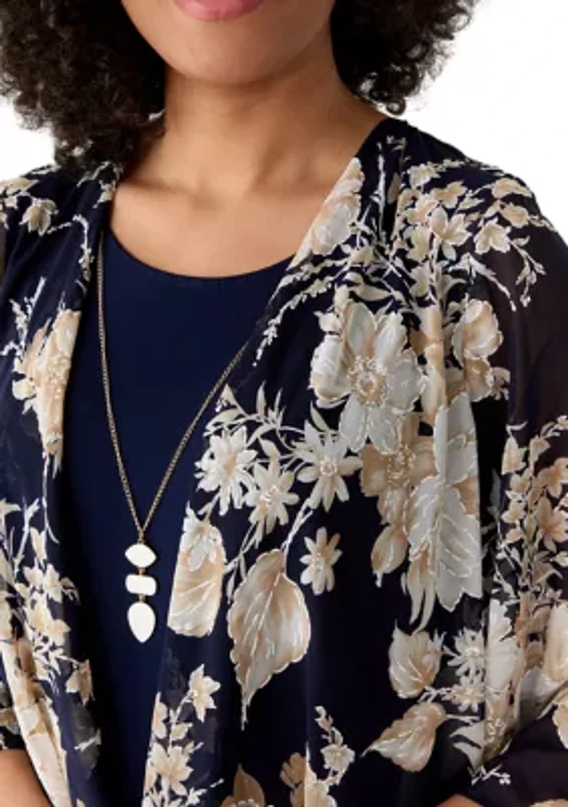 Women's Solid Dress with Kimono Jacket Set