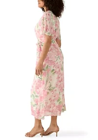 Women's Floral Chiffon Midi Dress
