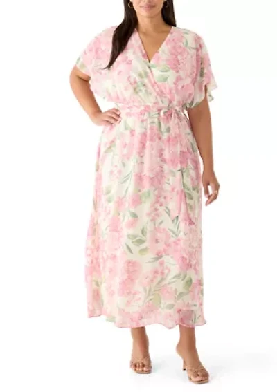 Plus Flutter Sleeve Floral Wrap Dress