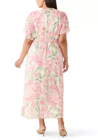 Plus Flutter Sleeve Floral Wrap Dress