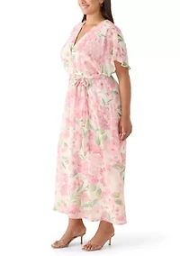 Plus Flutter Sleeve Floral Wrap Dress