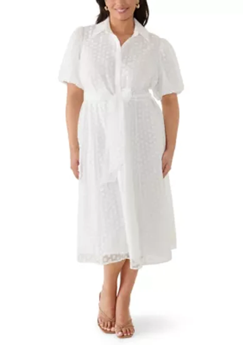 Plus Short Sleeve Dot Midi Dress