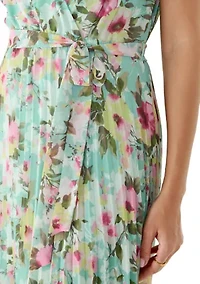 Women's V-Neck Floral Tie Waist Midi Dress