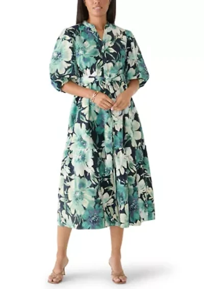 Women's Puff Sleeve Printed Floral Shirtdress