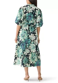 Women's Puff Sleeve Printed Floral Shirtdress