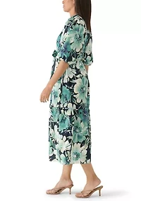 Women's Puff Sleeve Printed Floral Shirtdress