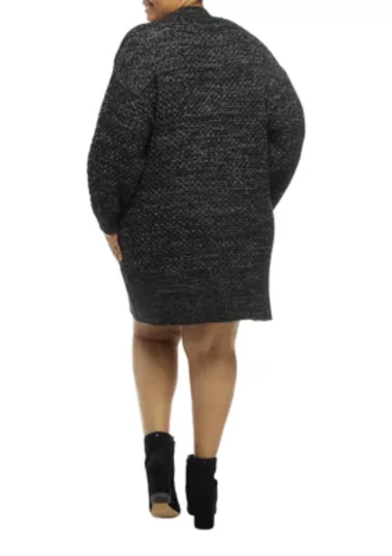 Plus Mock Neck Mix Stitch Shift Sweater Dress