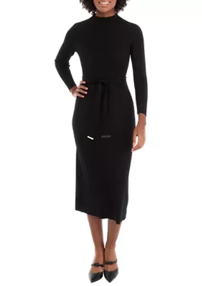 Women's Solid Ribbed Knit Midi Dress