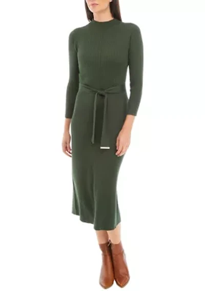 Women's Solid Ribbed Knit Midi Dress
