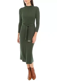 Women's Solid Ribbed Knit Midi Dress
