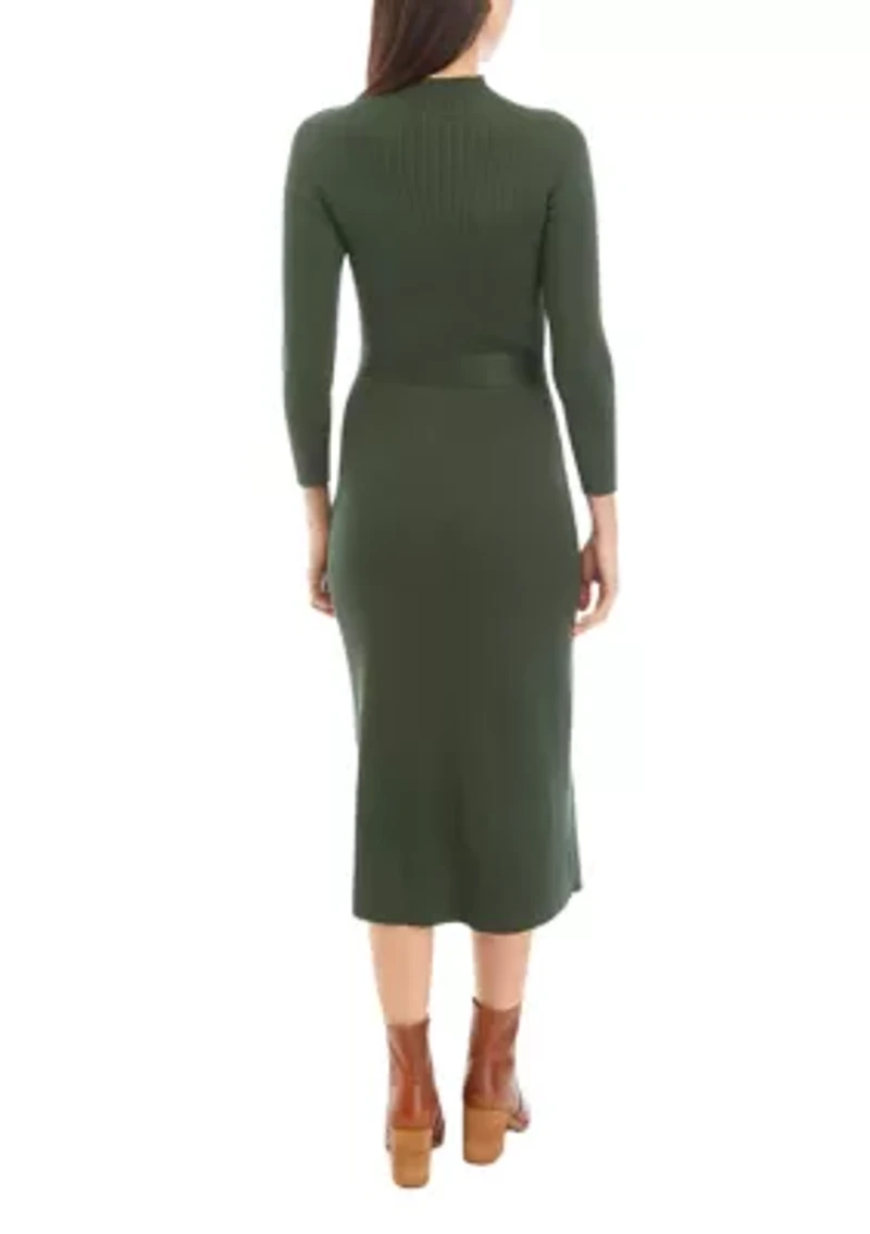 Women's Solid Ribbed Knit Midi Dress