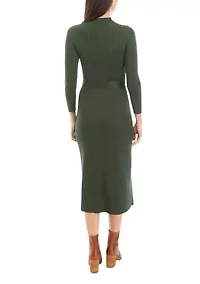 Women's Solid Ribbed Knit Midi Dress