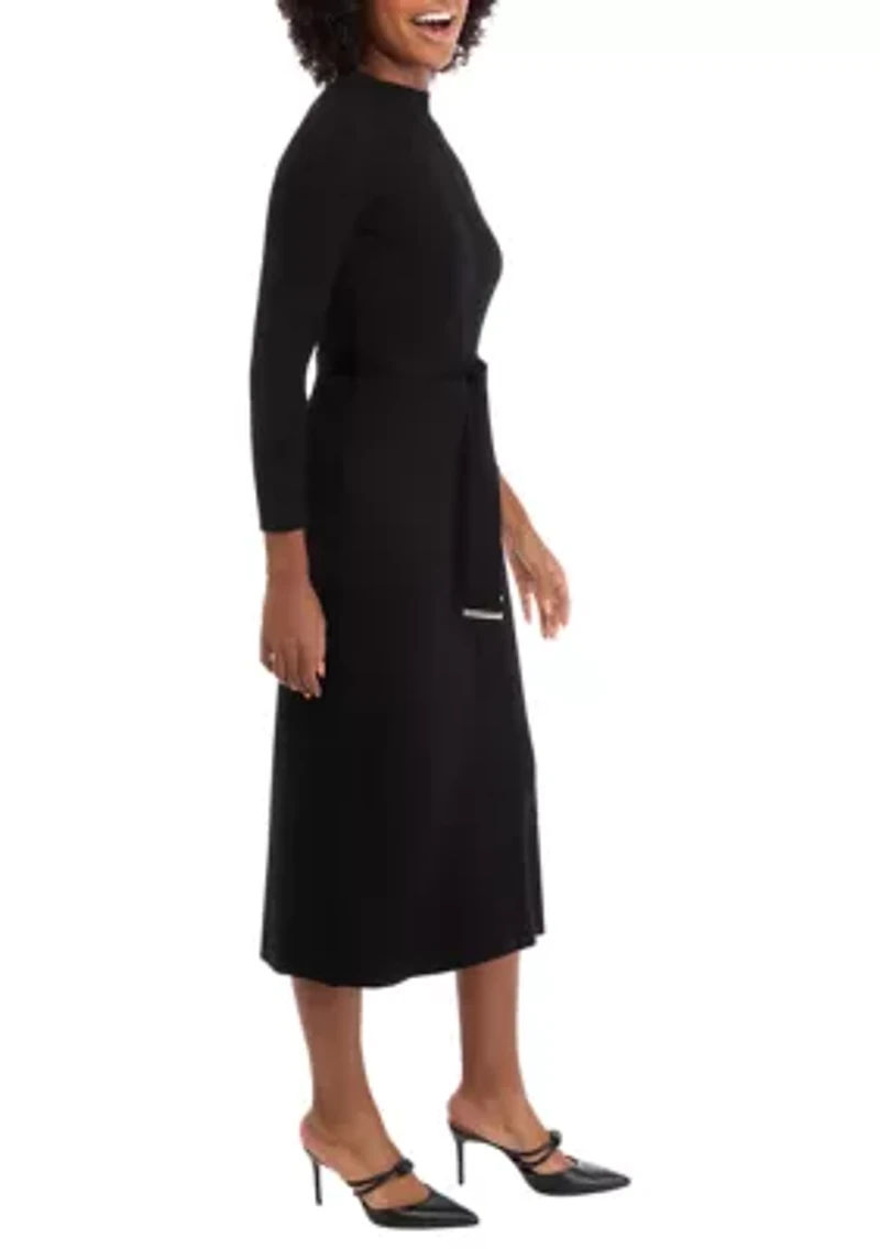 Women's Solid Ribbed Knit Midi Dress