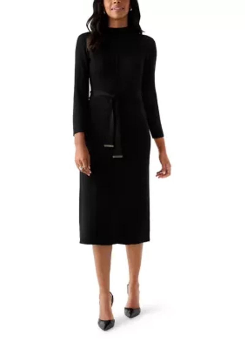 Women's Belted Ribbed Sweater Dress