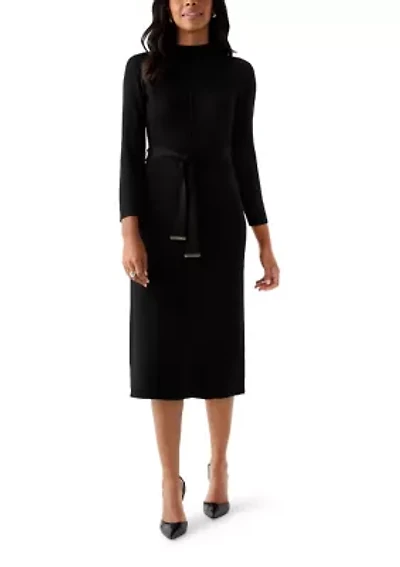 Women's Belted Ribbed Sweater Dress