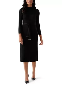 Women's Belted Ribbed Sweater Dress