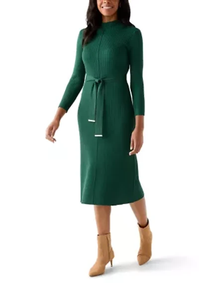 Women's Belted Ribbed Sweater Dress