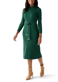 Women's Belted Ribbed Sweater Dress