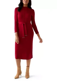 Women's Belted Ribbed Sweater Dress