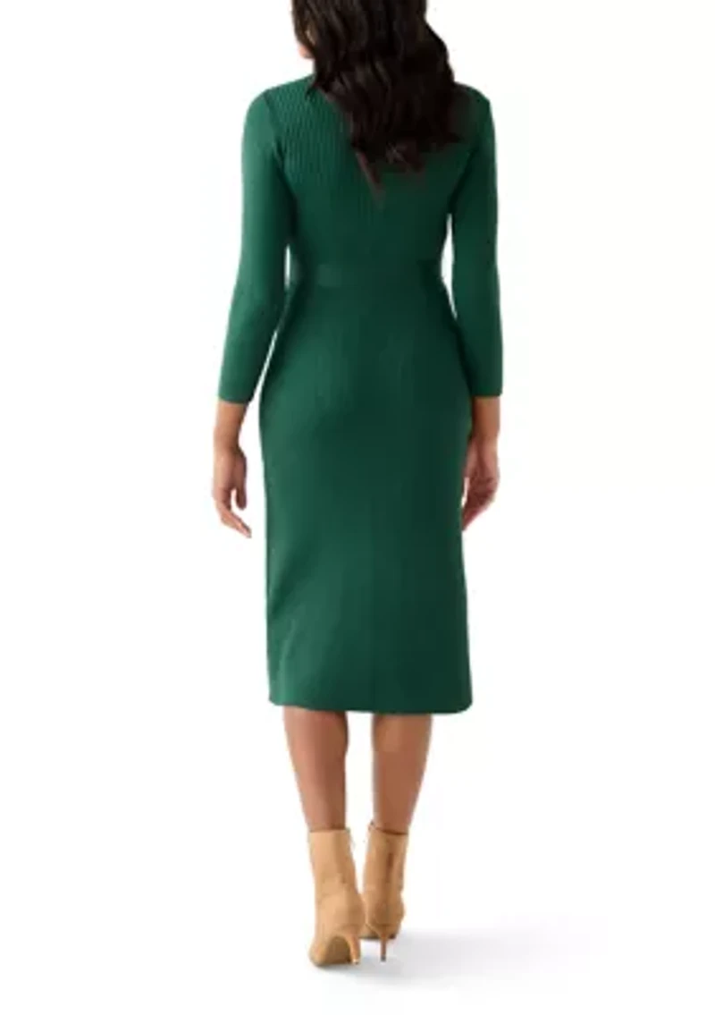 Women's Belted Ribbed Sweater Dress