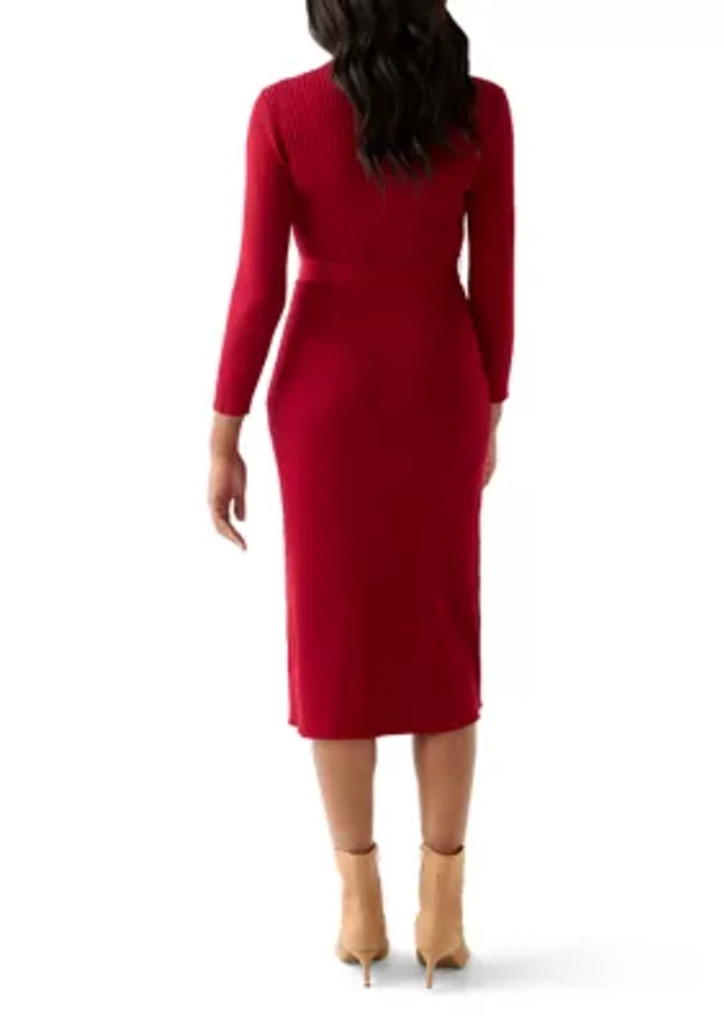Women's Belted Ribbed Sweater Dress