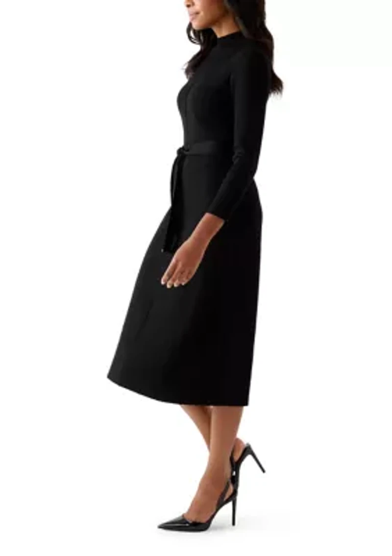 Women's Belted Ribbed Sweater Dress