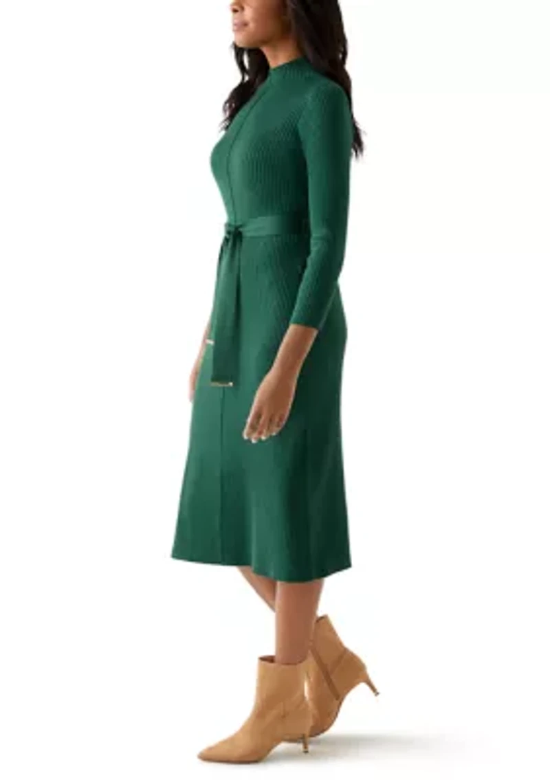 Women's Belted Ribbed Sweater Dress